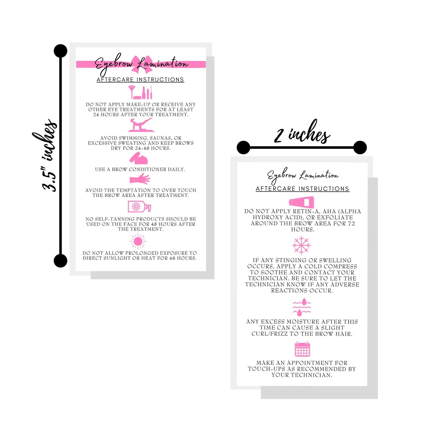 Brow Lamination Aftercare Instruction Cards | 50 Pack | 2x3.5” inches Business Card Size | Starter Lift Kit with Tint at home diy aftercare supplies |