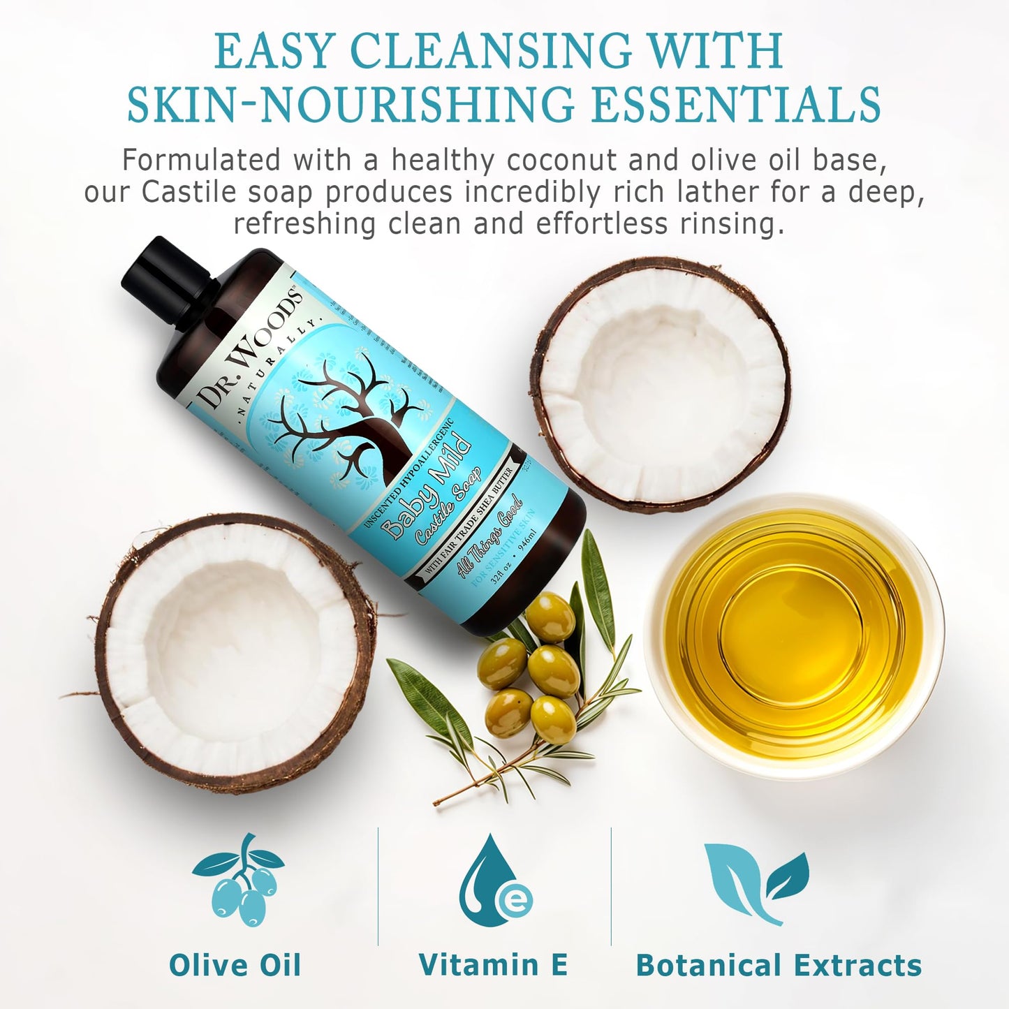 Dr. Woods Unscented Baby Mild Liquid Castile Soap - Gentle Cleanser Made with Organic Shea Butter, Natural Soap for Sensitive Skin, Paraben, Sulfate