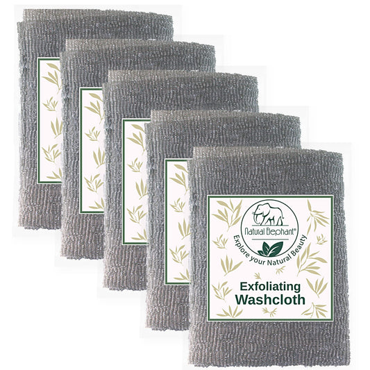 Natural Elephant Exfoliating Washcloth Charcoal Grey Japanese Shower Scrubber for Body (5 Pack (5 Washcloths)) Beauty and Personal Care Natural Elephant