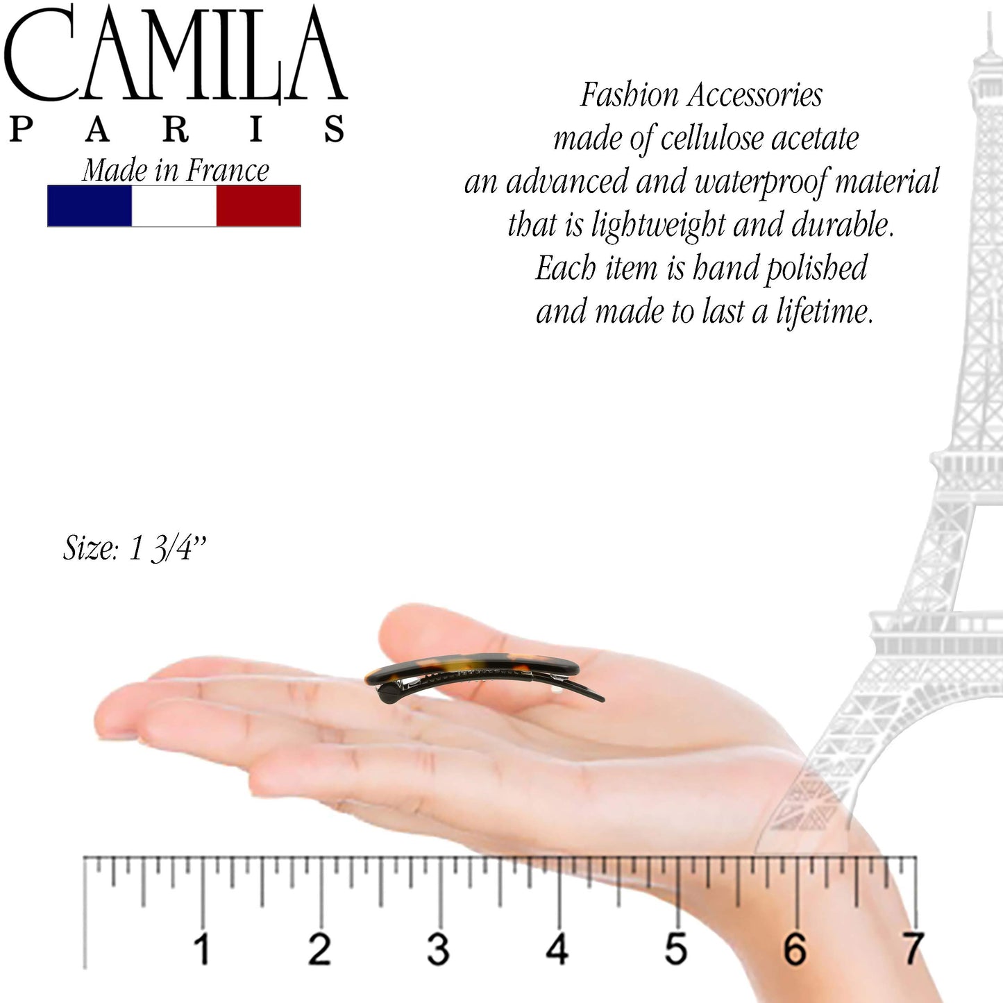 Camila Paris CP2240/2 French Hair Barrettes Clips for Women, Handmade, Girls Side Slide-in Barrette Clip, Hair Accessories for Women. Strong Hold No