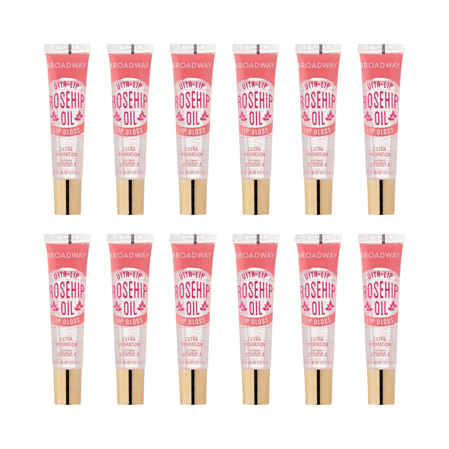 Ruby Kisses Broadway Vita-Lip Clear Lip Gloss (Rosehip Oil 12 Pack), Ultra-Hydrating & Soothing Formula with Vitamin Oils, High-Shine Non-Sticky