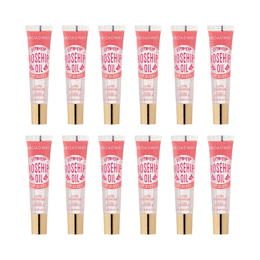 Ruby Kisses Broadway Vita-Lip Clear Lip Gloss (Rosehip Oil 12 Pack), Ultra-Hydrating & Soothing Formula with Vitamin Oils, High-Shine Non-Sticky