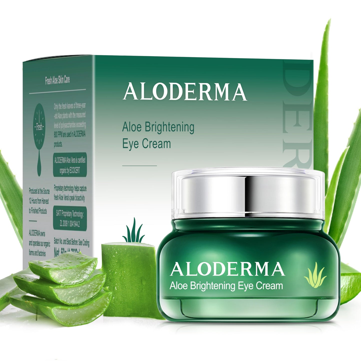 Aloderma Brightening Eye Cream with Organic Aloe Vera - Hydrating Effect for Dark Circles & Puffiness with Caffeine & Sage Oil - Day & Night Eye Care