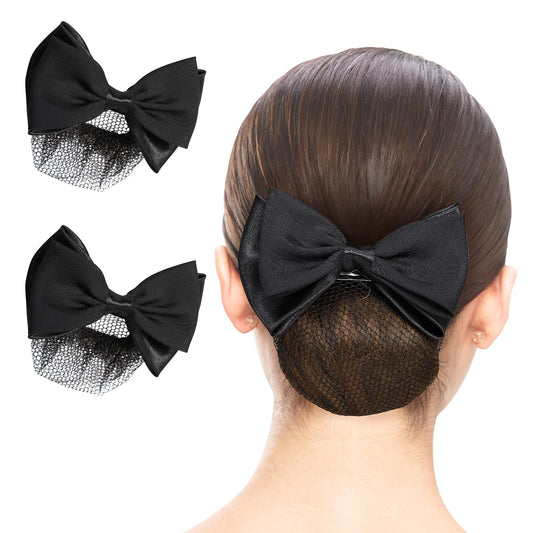 Beaupretty 2 Pieces Hair Snood Net Barrette Mesh Clip Elastic Butterfly Bun Bow Headdress for Lady Women Dance Office (Black)