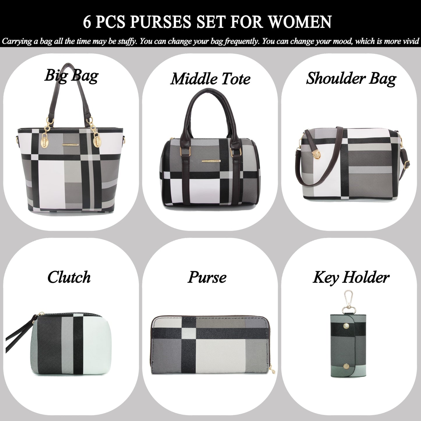 2E-youth Designer Purses And Handbags For Women Satchel Shoulder Bag Tote Bag For Work Clutch Purses (Black, White, Grey)