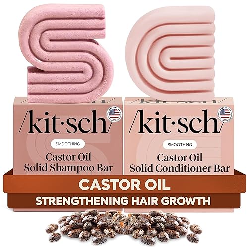 Kitsch Castor Oil Shampoo and Conditioner Set - Organic Castor Oil Hair Care for Dull & Dry Hair - Nourishing Bar Soap for Hair Growth - Free