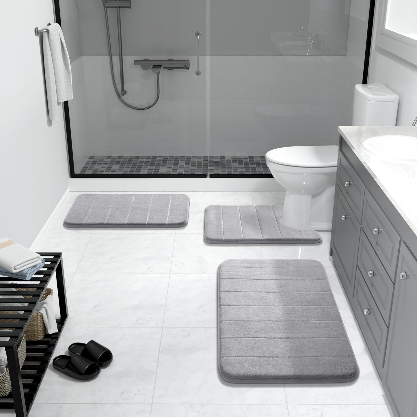 Yimobra Memory Foam Bath Mat, Super Soft & Absorbent, Non-Slip, Quick Dry, Machine Washable Rug for Bathroom, Tub & Shower, 24x17 in, Gray