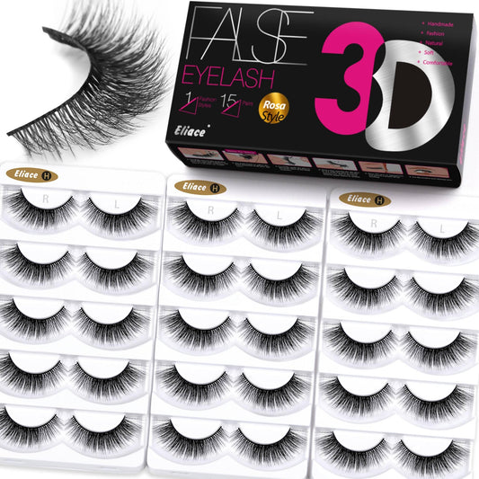 Eliace False Eyelashes Natural look Cat Eye Lashes Wispy Strips 3D Mink Lashes 13MM,15 Pairs Fake Eyelashes Faux Fluffy, Winged Fox Eyelashes, Soft
