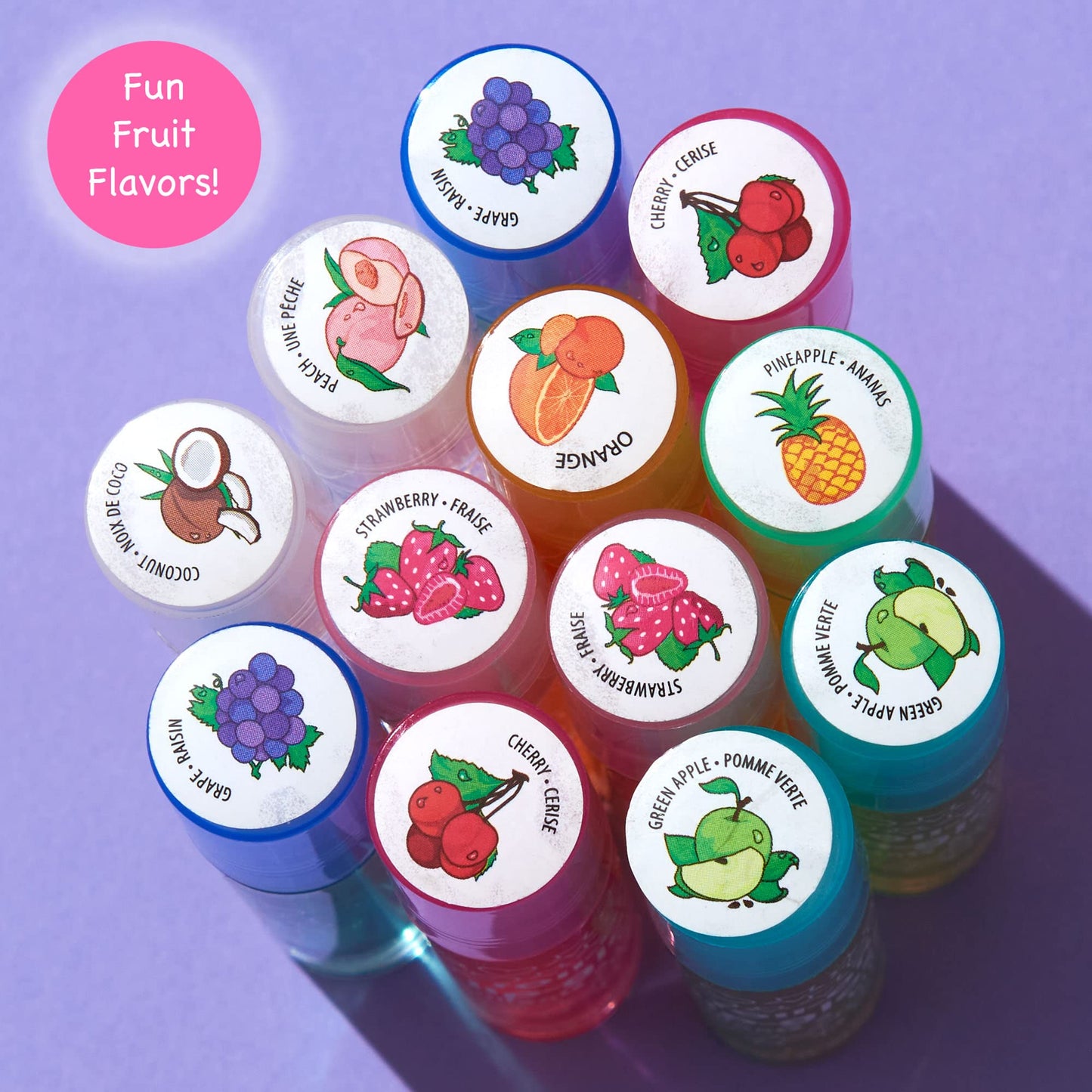 Expressions girl 24pc Roll On Lip Gloss Set with Carrying Case, Glossy Lip Make-up for Kids and Teens - Fruity Flavors, Non Toxic, Kid Friendly, Party