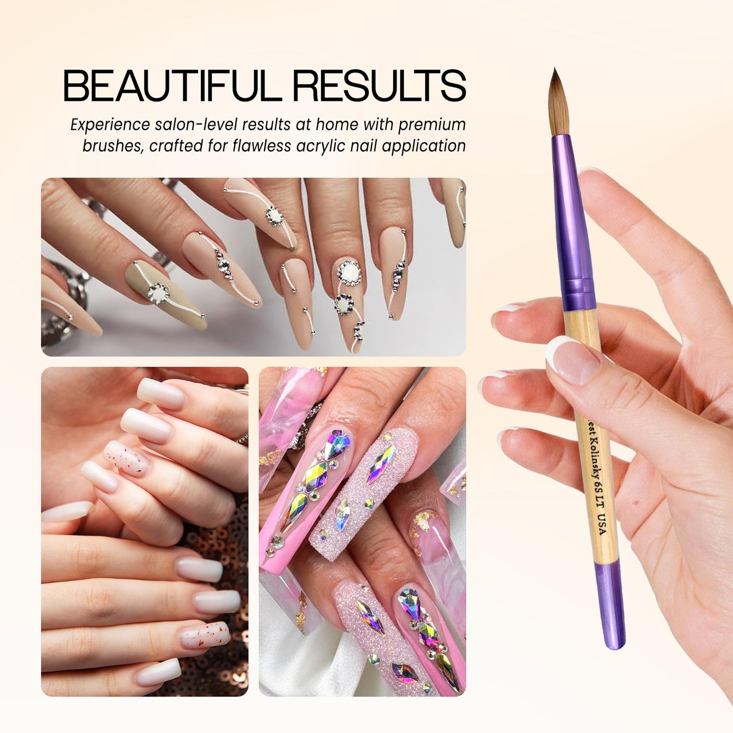 Pana Acrylic Nail Brush Pure Kolinsky Hair Beige Purple Wood Handle with Purple Ferrule Round Shaped Style (Size # 6) Beauty & Personal Care PANA