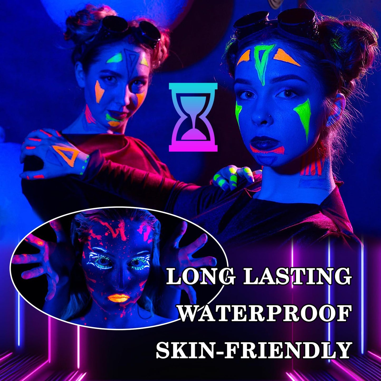 6 Colors Glow in the Dark Face and Body Paint Set - Halloween Cream for Skin, Professional Painting Kit for Party, Cosplay, Blacklight Glow SFX