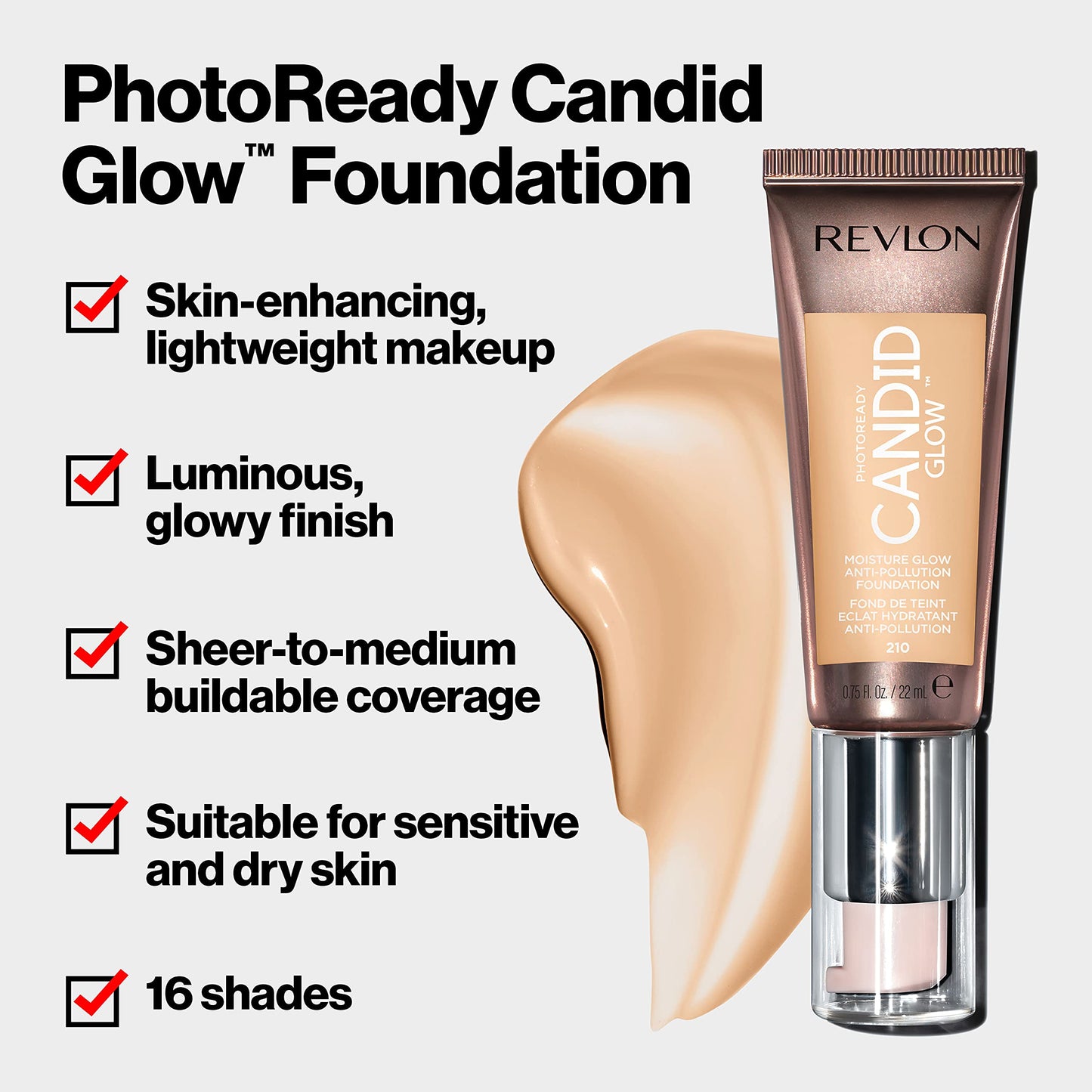 Revlon PhotoReady Candid Glow Moisture Glow Anti-Pollution Foundation with Vitamin E and Prickly Pear Oil, Anti-Blue Light Ingredients, without