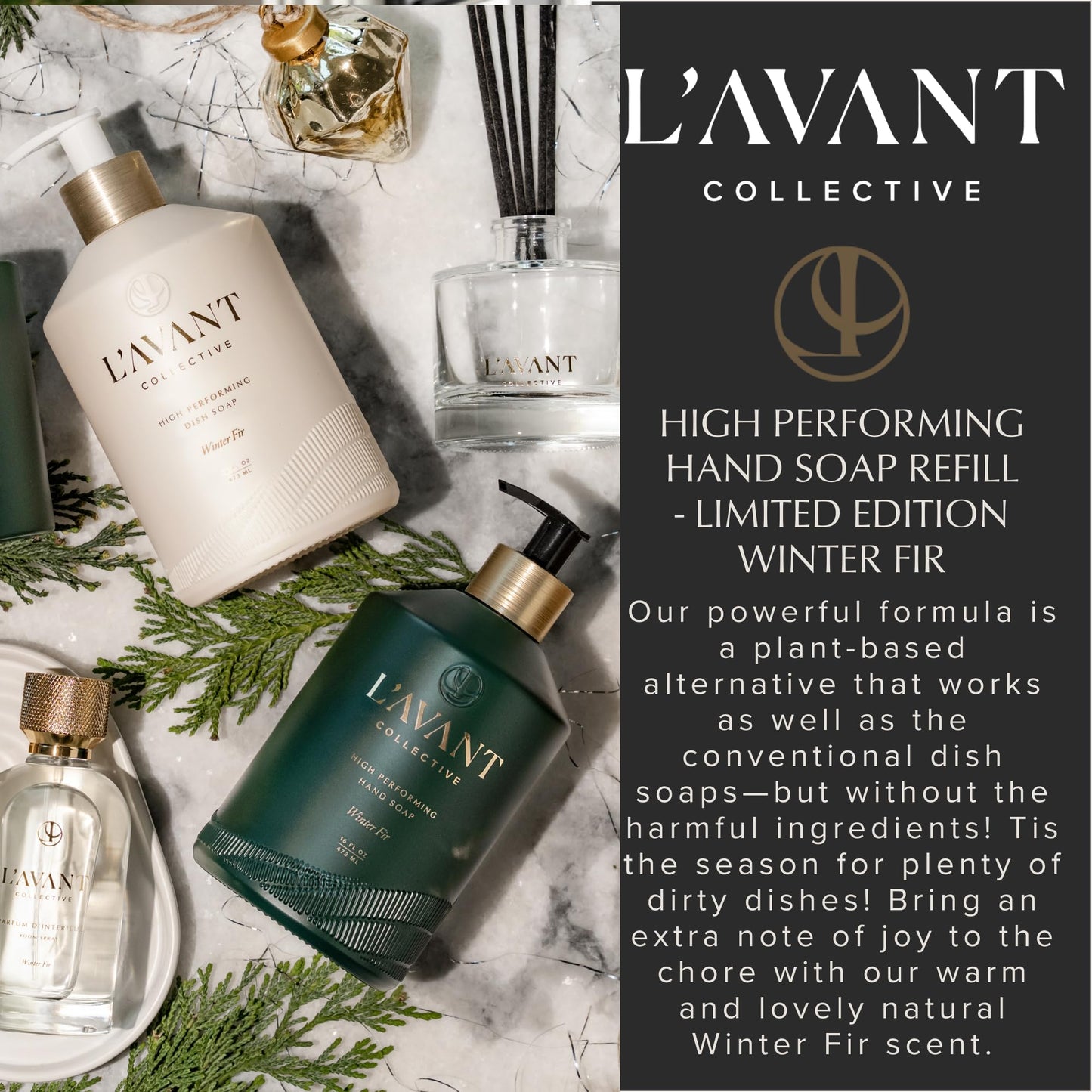L'AVANT Collective Natural Luxury Hand Soap Refill | Plant-Based, Non-Toxic & Moisturizing, Refill for Glass Bottle, 32 Fl Oz | Winter Fir