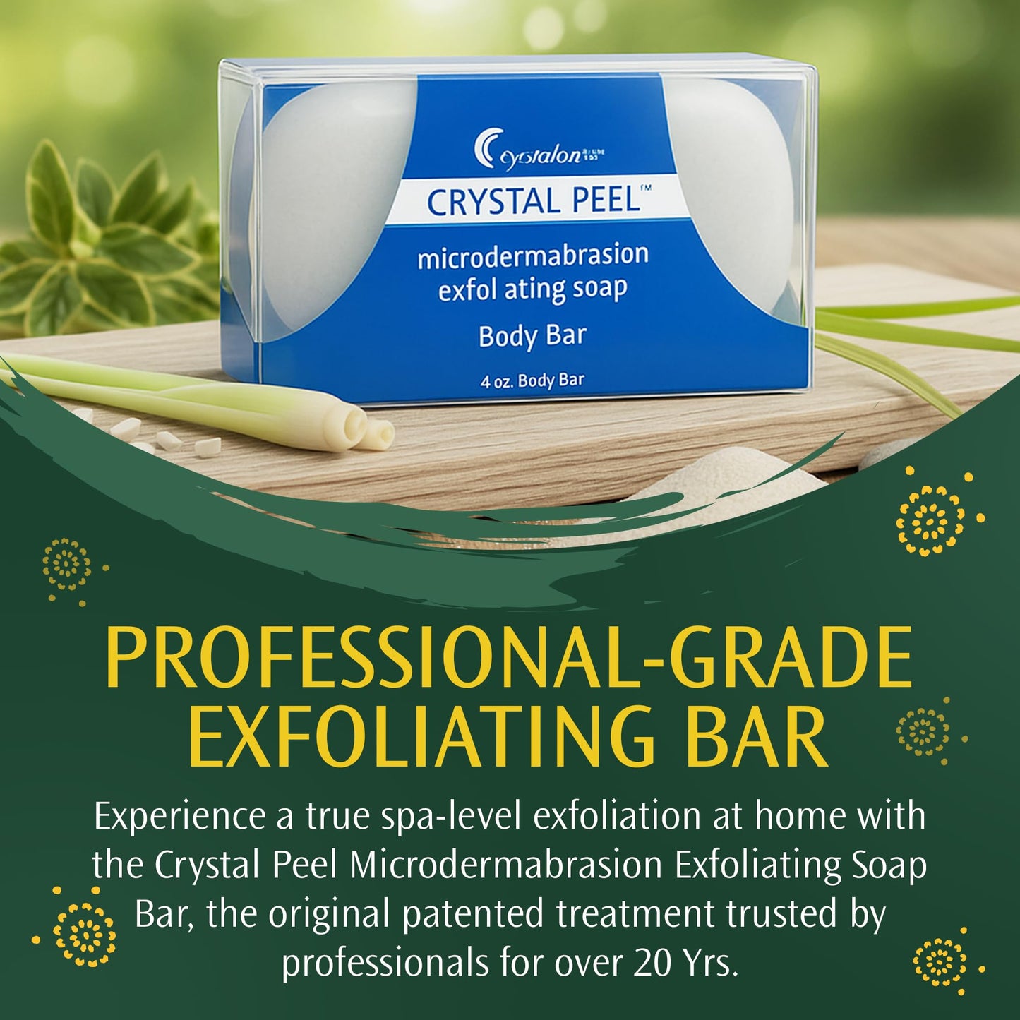 Exfoliating Bar Soap for Men & Women, Crystal Peel Luxury Microdermabrasion Hydrating & Exfoliating Body Soap Bar, Solid Magnesium Mineral Scrub