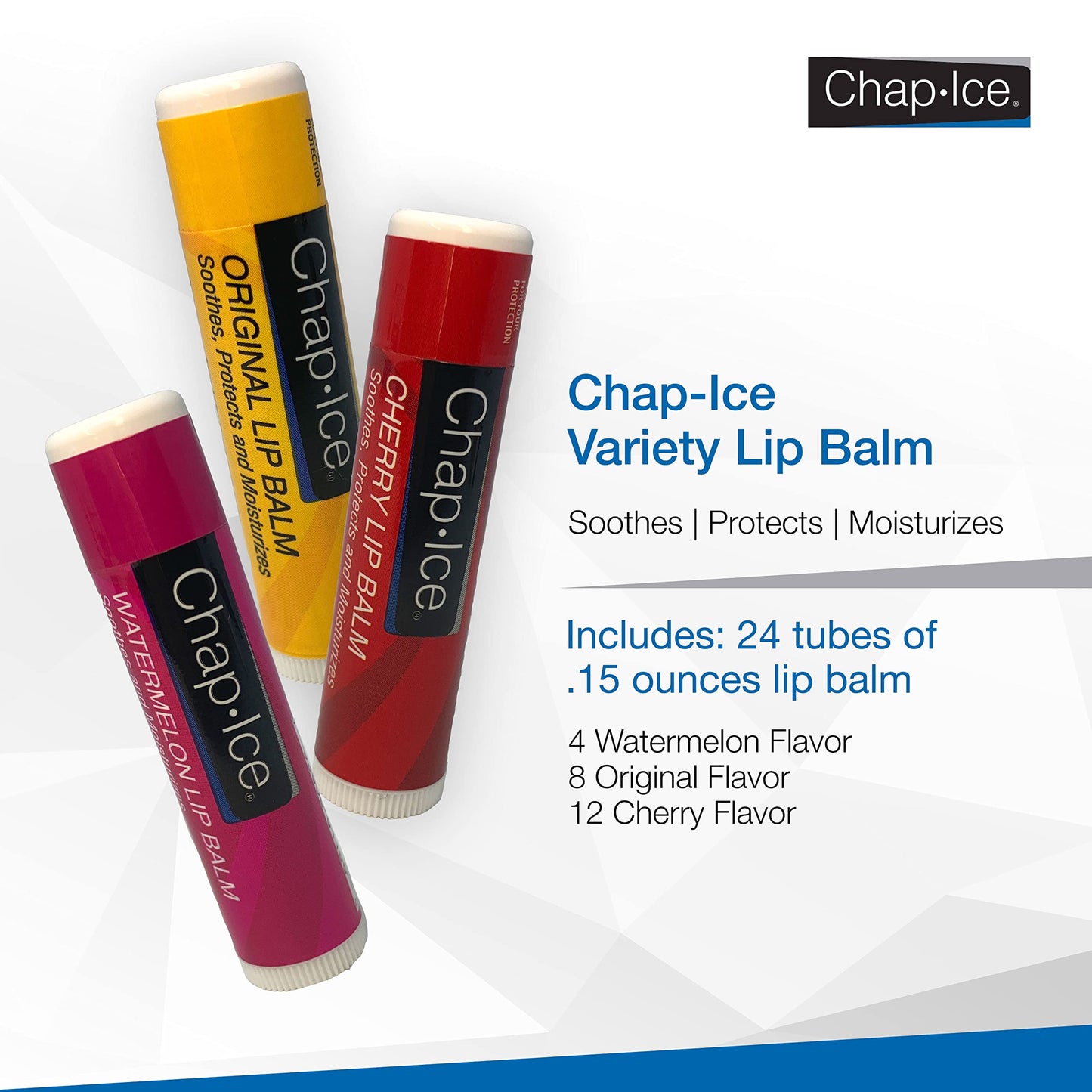 Chap-Ice Assorted Lip Balm - Watermelon, Original & Cherry Flavors - 24-Count Refill Pack Beauty and Personal Care CHAP-ICE