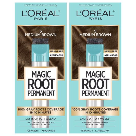 L'Oreal Paris Magic Root Permanent Hair Color Kit, 100% Gray Hair Coverage In Just 10 Minutes, Precision Brush Applicator for Seamless Application, 5