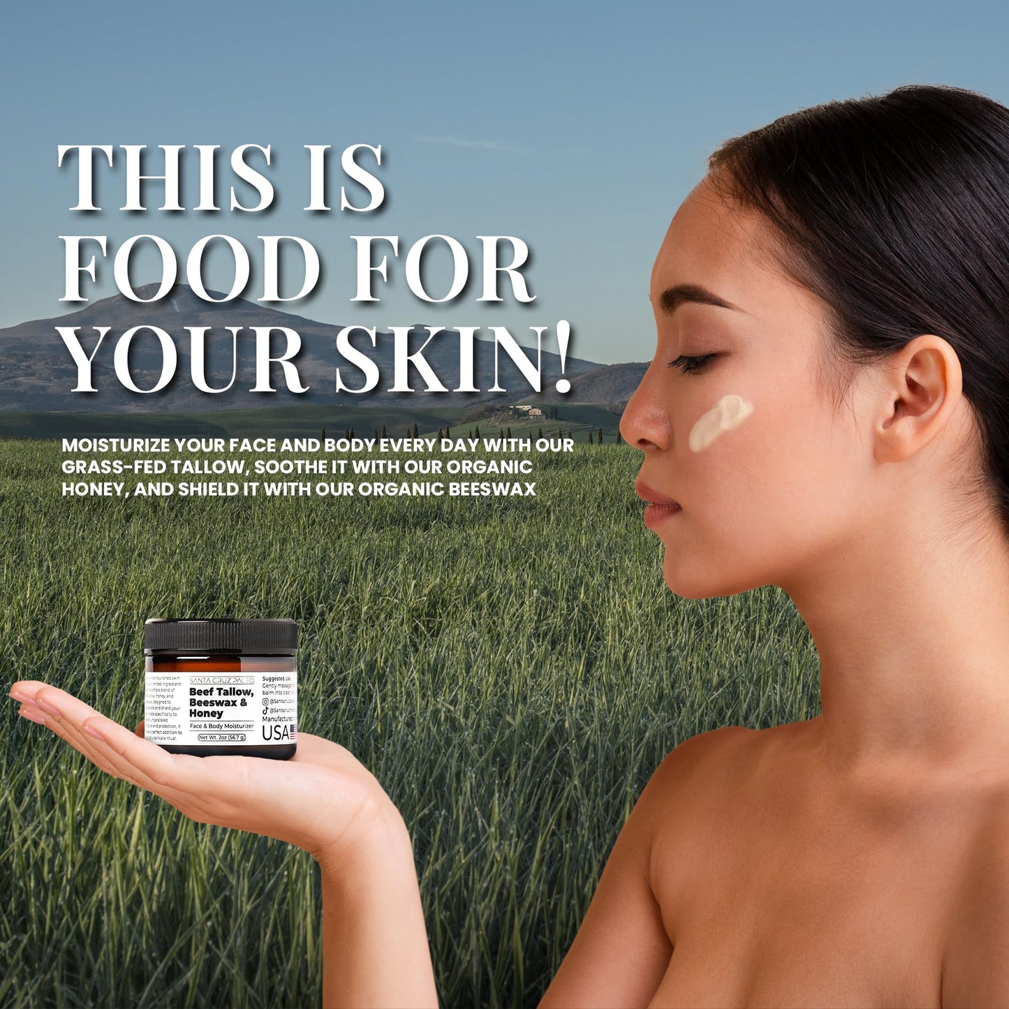 Santa Cruz Paleo, Beef Tallow, Beeswax & Honey Face Moisturizer, Organic, Unscented Grassfed Beef Tallow Skin Care, Sunscreen Free, Non Comedogenic Beauty and Personal Care Santa Cruz Paleo