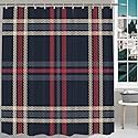 BaoNews Christmas Fashion Blue Decorative Shower Curtain, Blue Check Tartan Plaid Pattern Red Abstract BritainDecor Shower Curtain for Shower Stall…