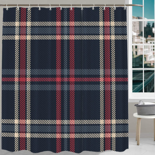 BaoNews Christmas Fashion Blue Decorative Shower Curtain, Blue Check Tartan Plaid Pattern Red Abstract BritainDecor Shower Curtain for Shower Stall…