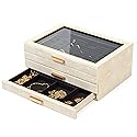 CASE ELEGANCE Large 3 Tier Jewelry Box, Storage Case Organizer for Women Girls Wife, Glass Lid for Earrings Bracelets Rings Necklaces, Shagreen Vegan…