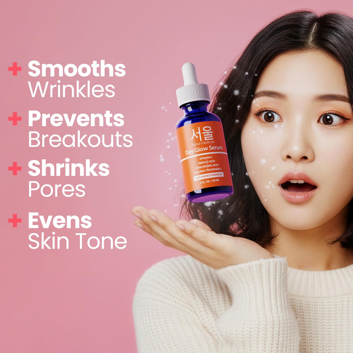 SeoulCeuticals Large 2oz Korean 20% Vitamin C Hyaluronic Acid Serum + CE Ferulic Acid - Potent Anti Aging Vit C, Anti Wrinkle K Beauty Skincare