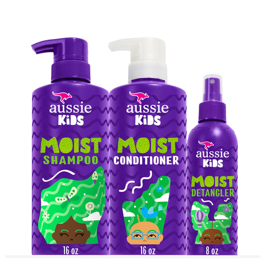 Aussie Kids Hair Care Bundle Set Including: Shampoo (16 Fl Oz), Conditioner (16 Fl Oz) & Detangler Spray (8 Fl Oz), Paraben- Freem Sulfate-Free