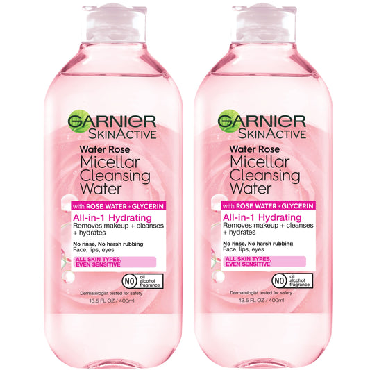 Garnier Micellar Water with Rose Water and Glycerin, Hydrating Facial Cleanser & Makeup Remover, For All Skin Types, Vegan, Cruelty Free, 13.5 Fl Oz Beauty & Personal Care Garnier