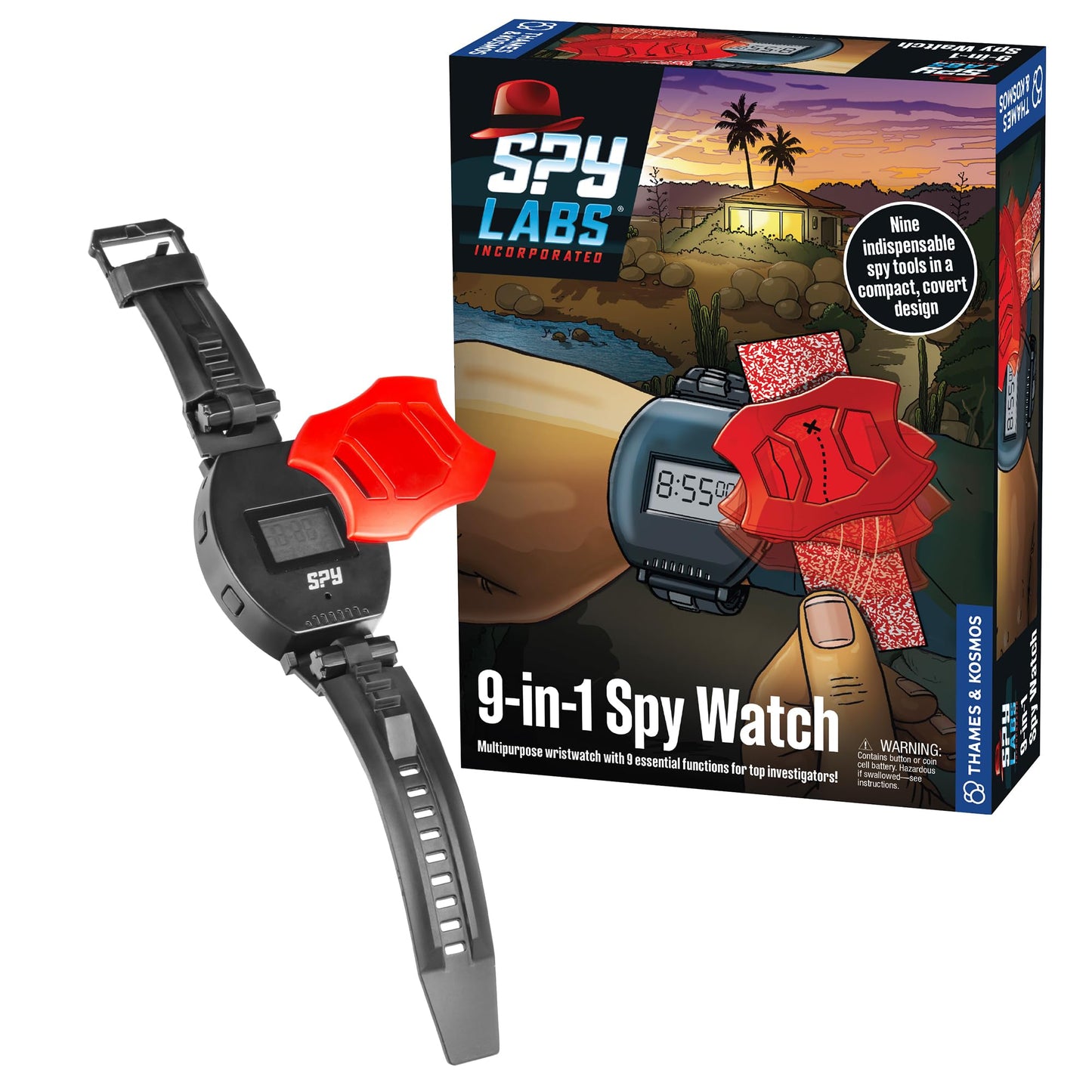 Thames & Kosmos Spy Labs 9-in-1 Spy Watch – Time, Date, Alarm, Stopwatch, Magnifier & Secret Message Tools | Detective Gadget for Young Investigators