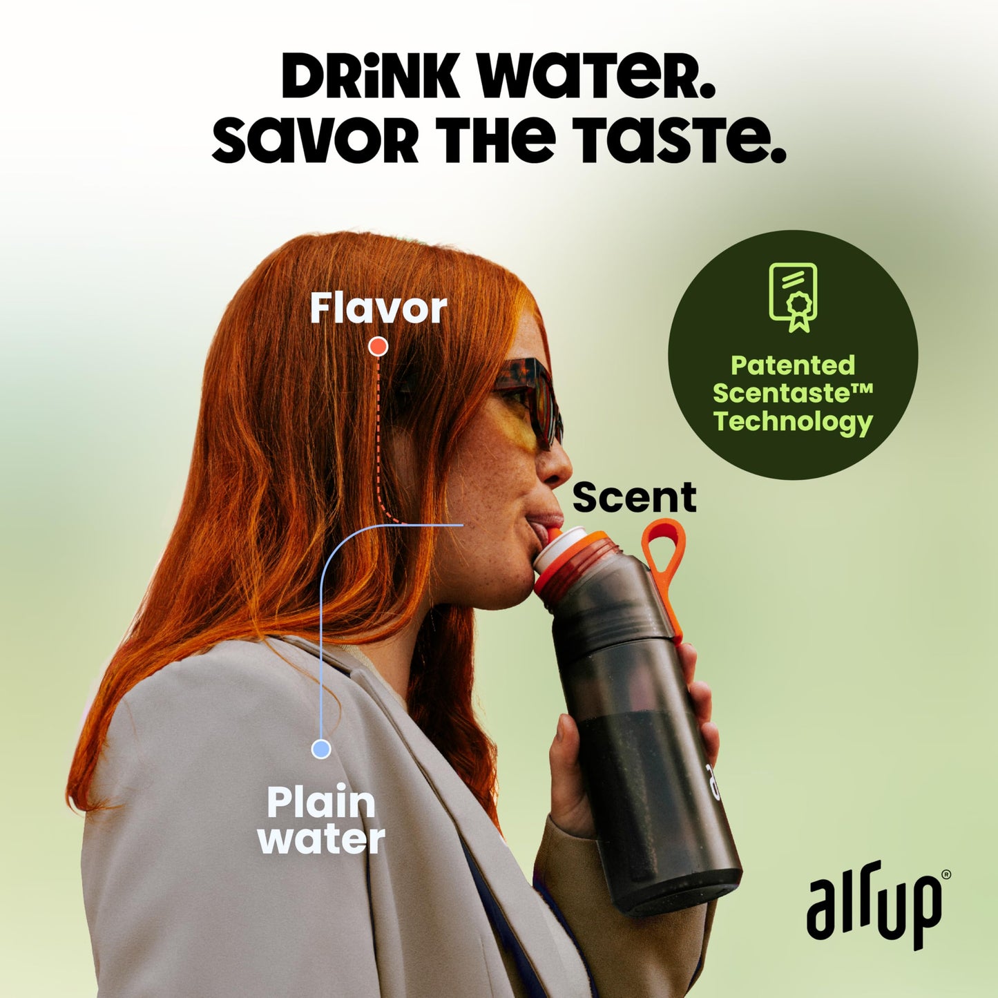 air up® water bottle (22 oz) for school, sports, gym | includes 5 scent pods & straw | flavored bottle in green - also for kids, boys, girls | no…