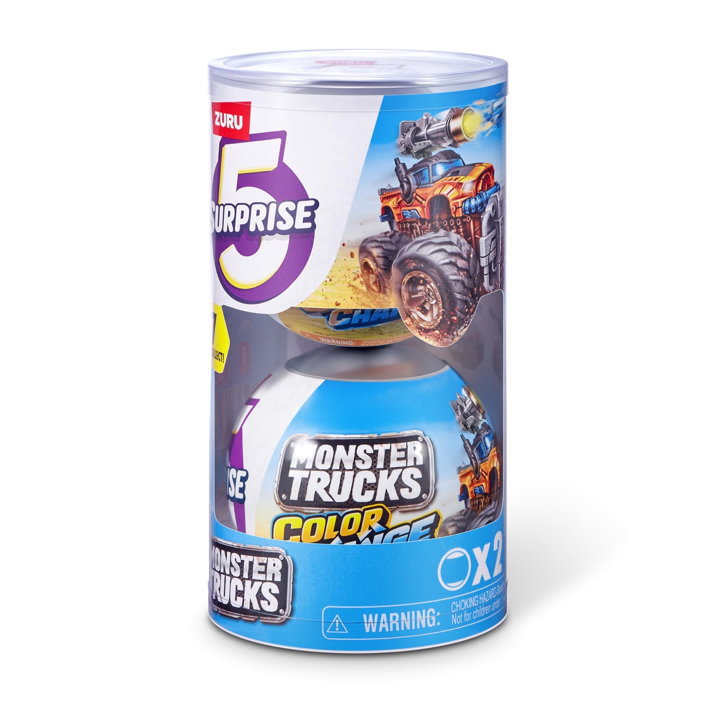 5 Surprise Monster Trucks Series 3 Color Change (2 Pack) by ZURU Collectible Racing Battle Surprise Fireable Weapons Action Toys for Boys