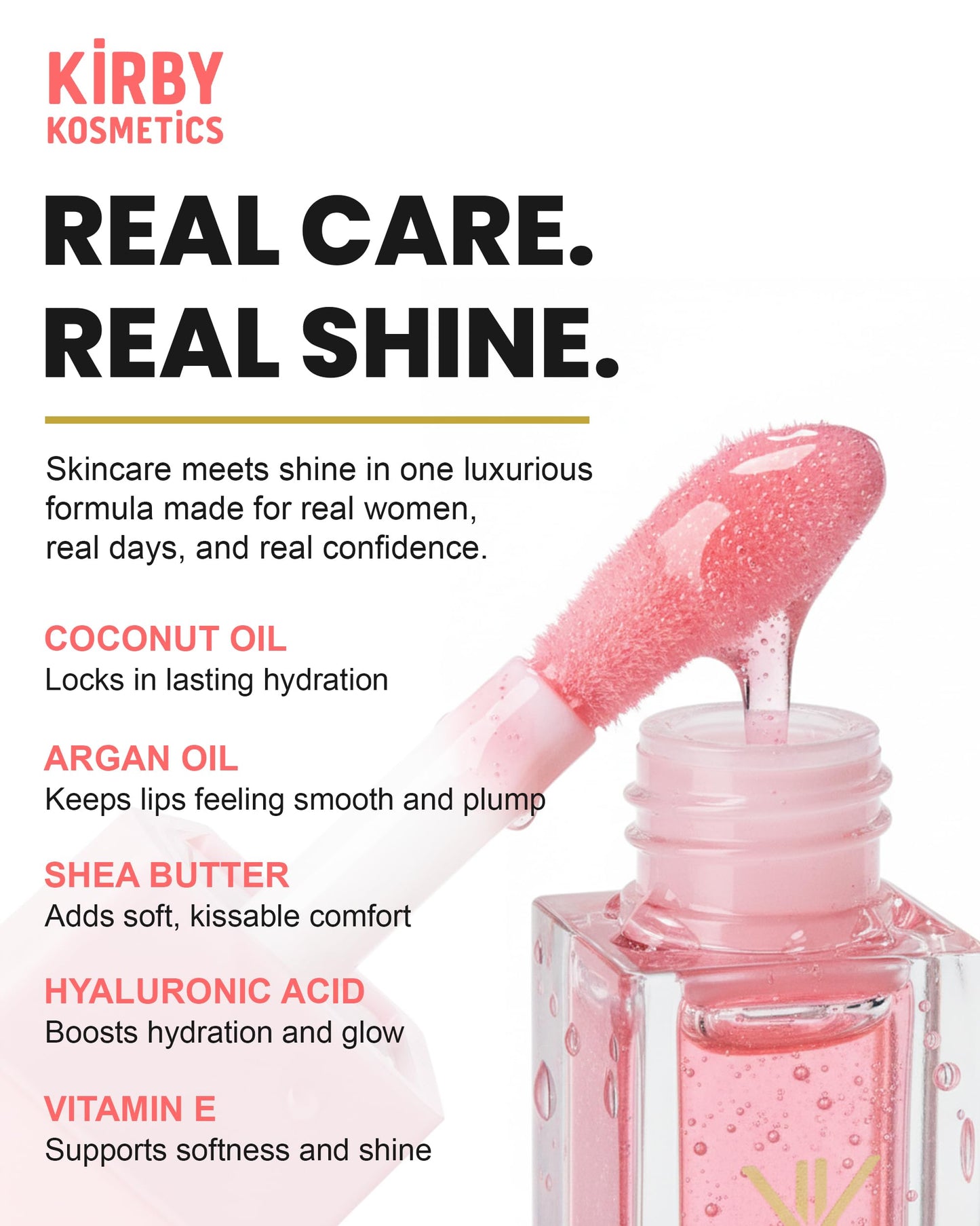 Kirby Kosmetics DivineDiva Lip Oil - TikTok-Viral Moisturizing & Hydrating High-Shine Lip Gloss with Hyaluronic, Coconut & Argan Oils - Vegan Lip Care