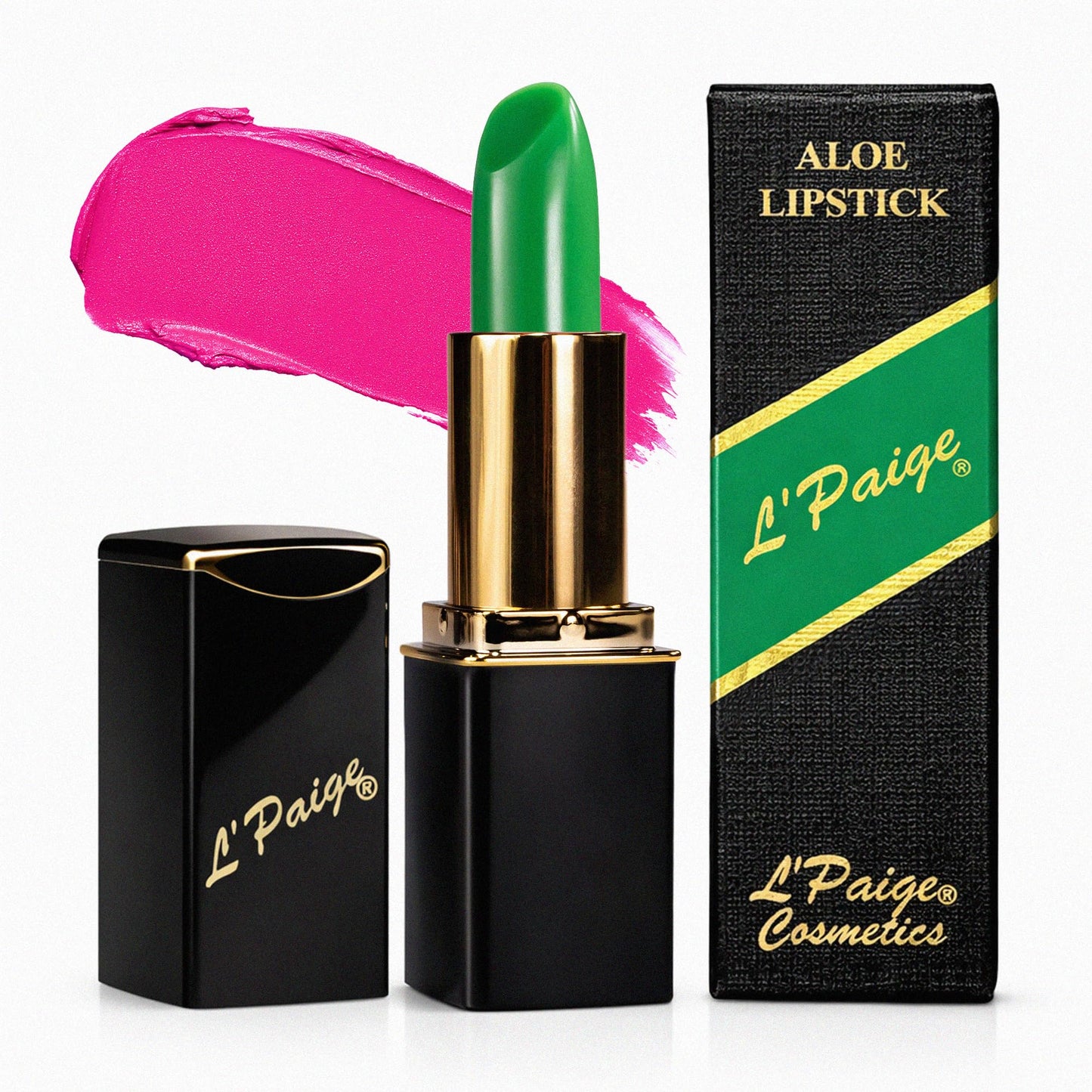 L'Paige pH Color-Changing Lipstick and Lip Stain - Green to Bold Pink-Fuchsia Transformation, Temperature Sensitive Satin Finish, Aloe Vera Infused,