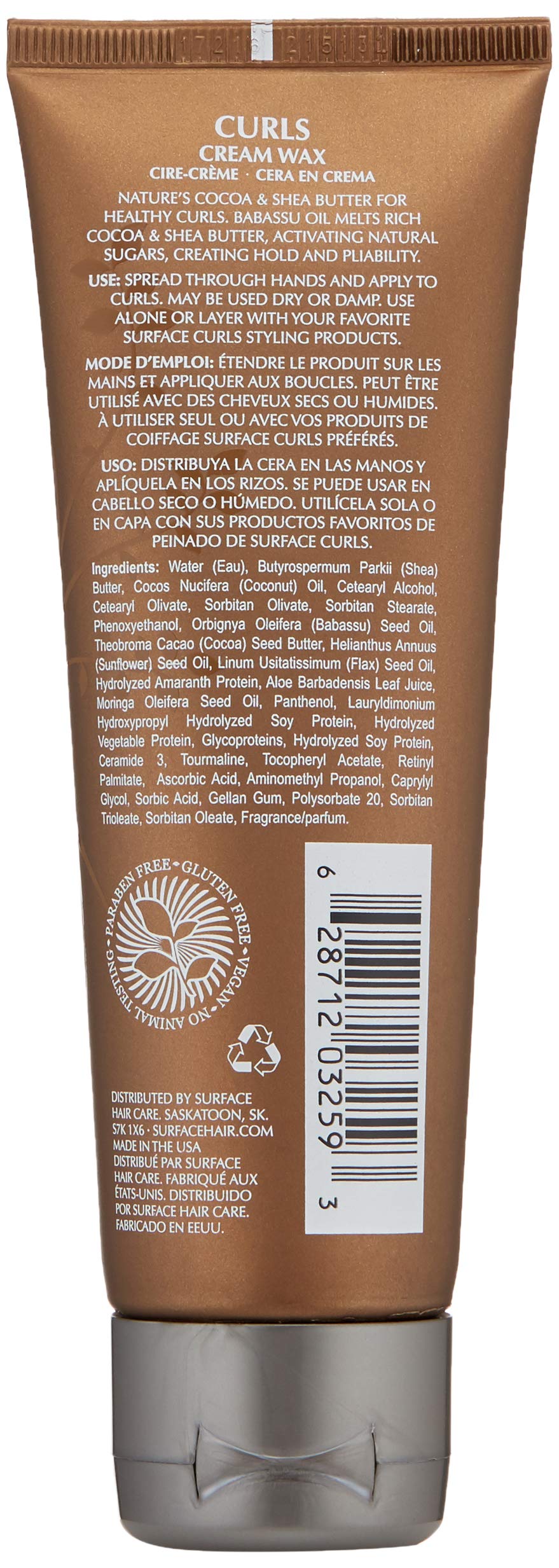 Surface Hair - Curls Cream Wax, Define And Add Shine And Texture To Curly Hair, With Cocoa And Shea Butter, 4 Fl. Oz.