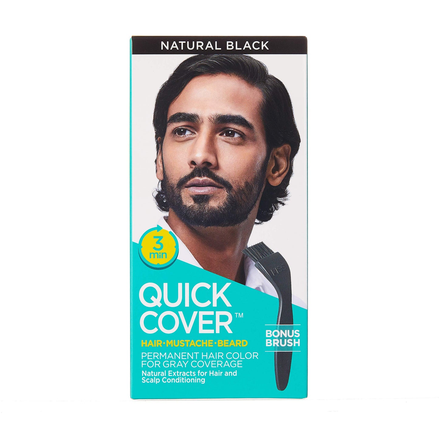 KISS Quick Cover for Men Permanent Hair Color Mustache Beard QMC (Natural Black)