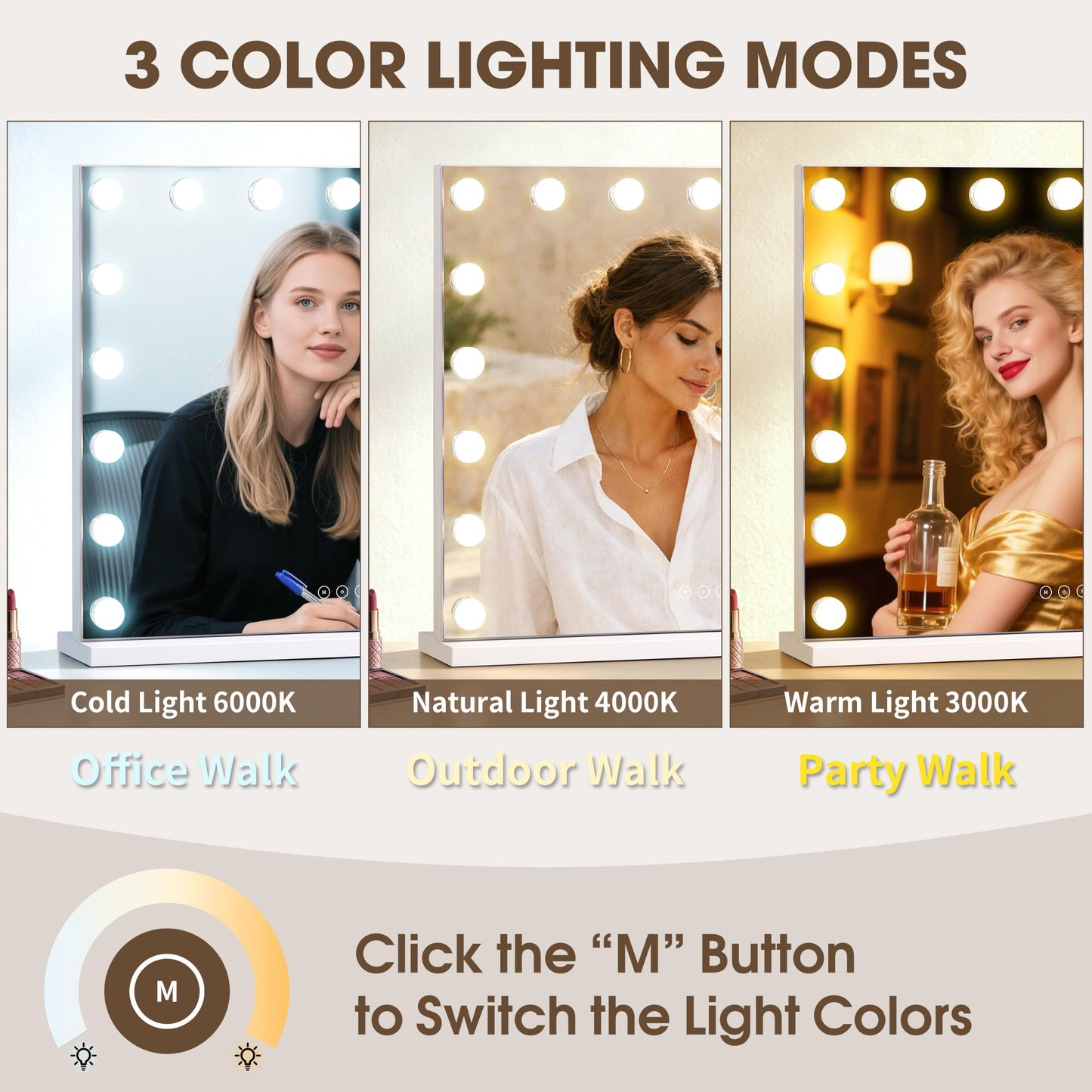 NUSVAN Vanity Mirror with Lights,Makeup Mirror with 17 Dimmable LED Bulbs, 3 Color Lighting Modes Detachable 10X Magnification Mirror Touch Control Beauty and Personal Care NUSVAN