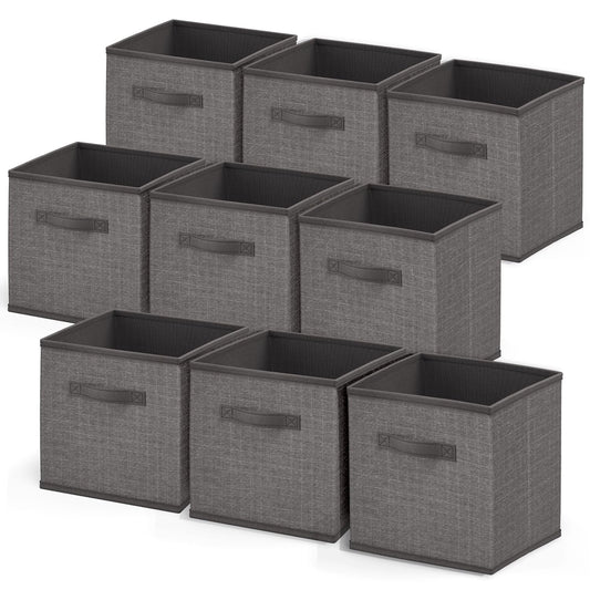 Nestl Cube Storage Bins, Foldable 9 Cube Storage Organizer Bins, Fabric Storage Cubes, Storage Basket with Handles, Grey Closet Storage Bins, 11-Inch…