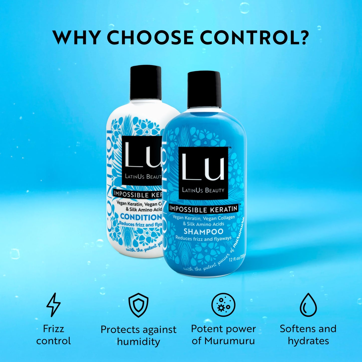 Lu by LatinUs Beauty Control Set | Anti Frizz Shampoo & Conditioner with Impossible Keratin™, Murumuru Butter, Cruelty Free, Sulfate Free, Paraben