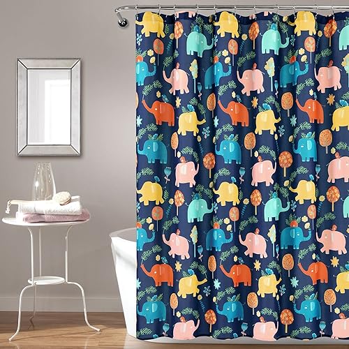 Lush Decor Hygge Elephant Shower Curtain, 72" x 72", Navy