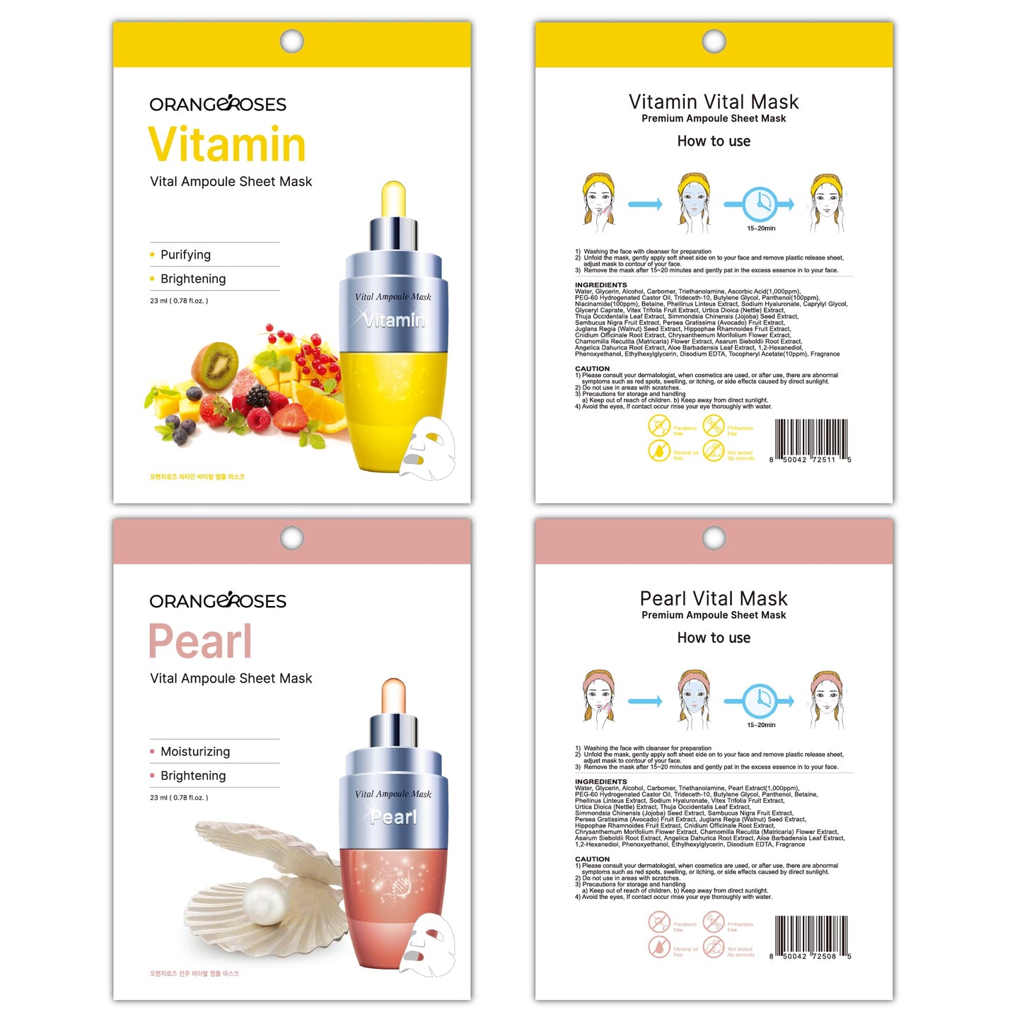 ?Orangeroses? 100 Pcs Combo Pack, Premium Korean Essence Facial Mask Sheet (10 Types x 10 pcs)