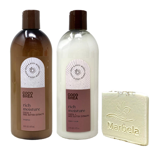 Bath & Body Works Coco Shea Rich Moisture Shampoo and Conditioner Bundle with a Natural Oats Sample Soap