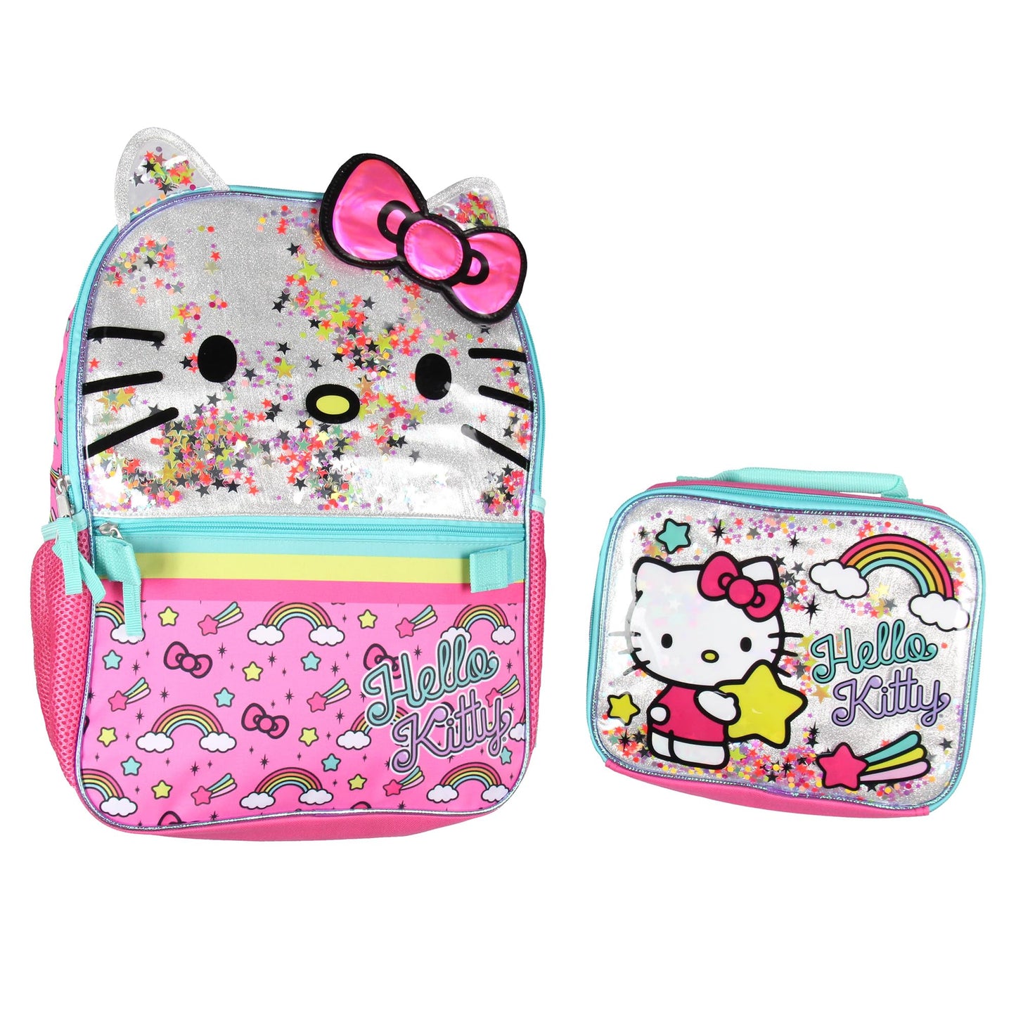 AI ACCESSORY INNOVATIONS Sanrio Hello Kitty Glitter 2 Piece School Travel Backpack Set For Girls With Detachable Insulated Lunch Box