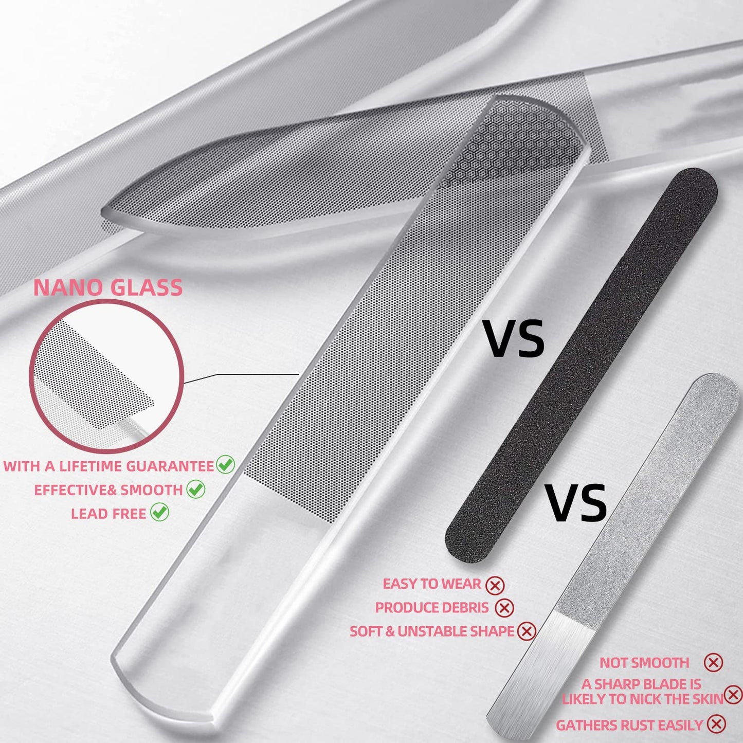 Nail File,Stainless Steel Nail File Set Contains 2 Nail Files with Anti-Slip Handle and Leather Case, Double Sided and Files Nails Easily,Nail Files Beauty and Personal Care RedFlow