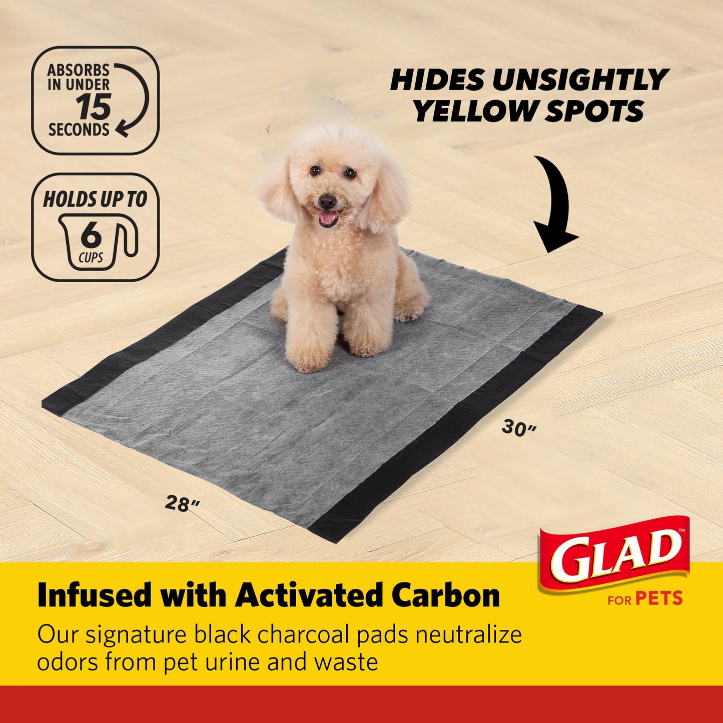 Glad for Pets Extra Large Charcoal Dog Training Pads – Jumbo Absorbent Disposable Pee Pads for Dogs, Cats & Puppies, Neutralize Urine Instantly, 30 Count