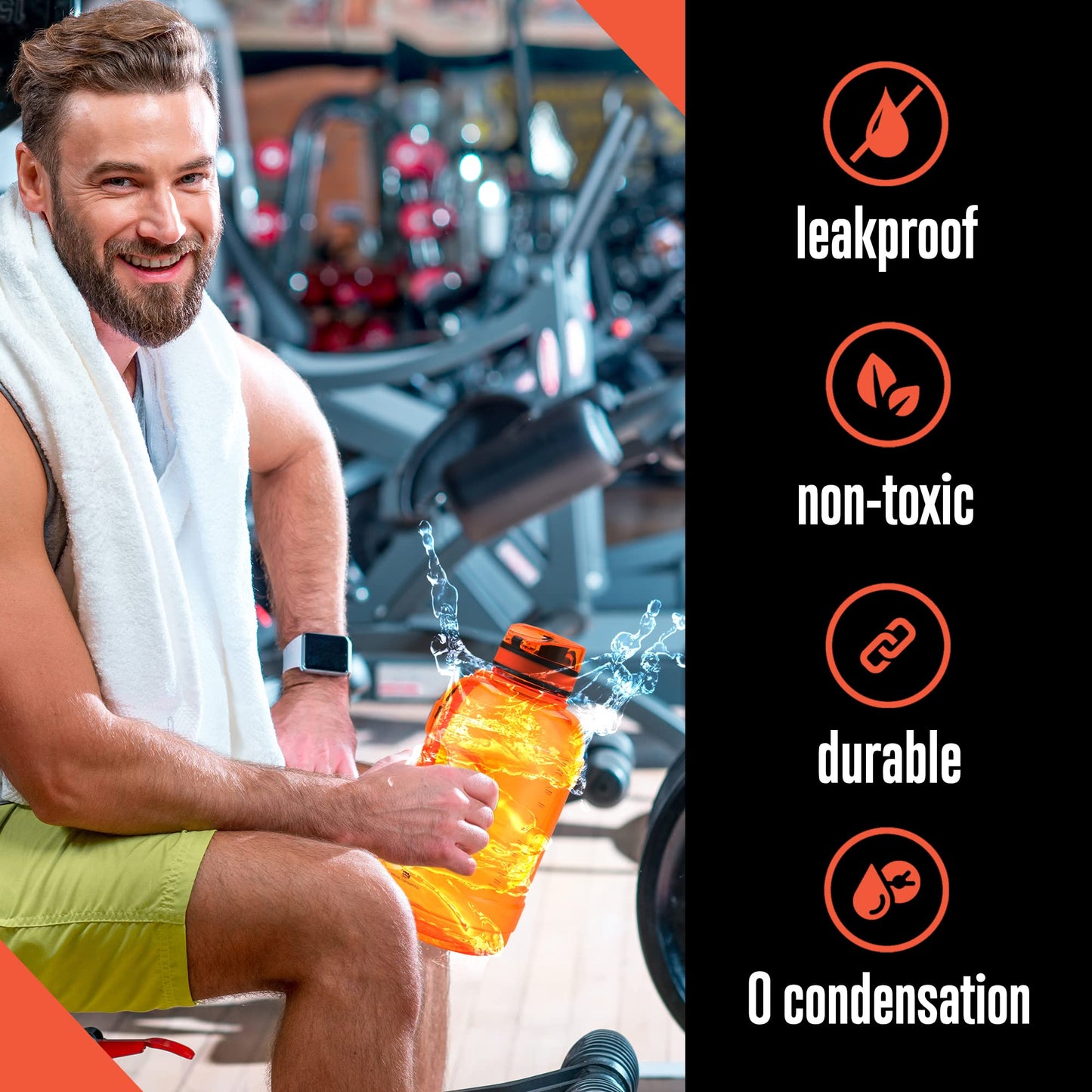 SQUATZ 78 Oz Poseidon Series Sports Water Bottle - Premium Quality Big Volume Wide Mouth protein Shake Gym Flask, Fixed Buckle Carrying Strap, Leak