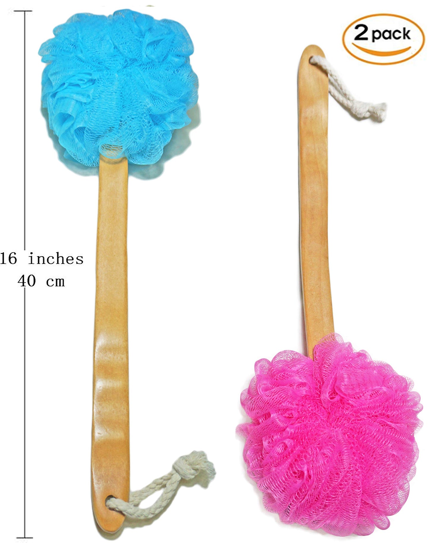 Shower Loofah Body & Back Scrubber - Exfoliating Loofah Bath Brush On a Stick - with Long Wooden Handle Back Brush for Men & Women - Easy Reach Body