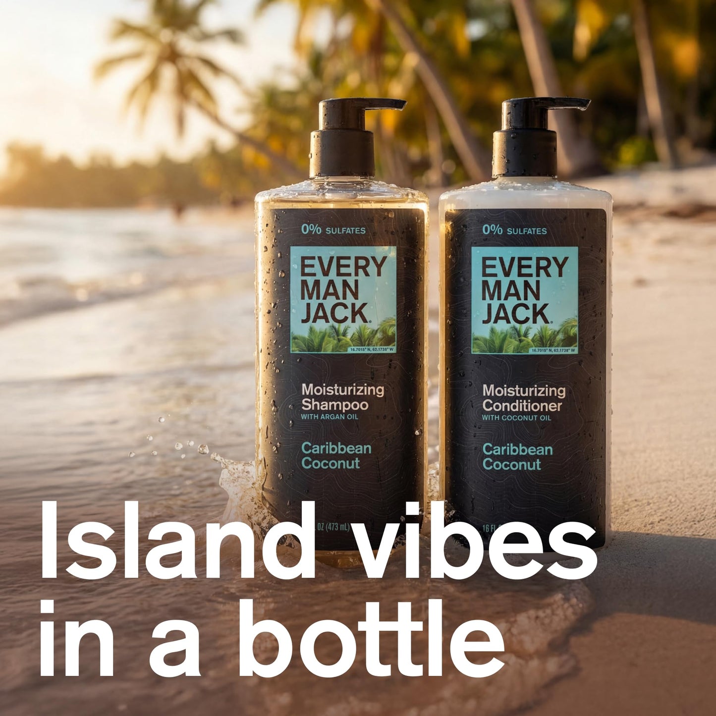 Every Man Jack Men's Shampoo and Conditioner Set - Caribbean Coconut - Sulfate Free - Made w/Plant Powered Moisturizing Ingredients like Coconut