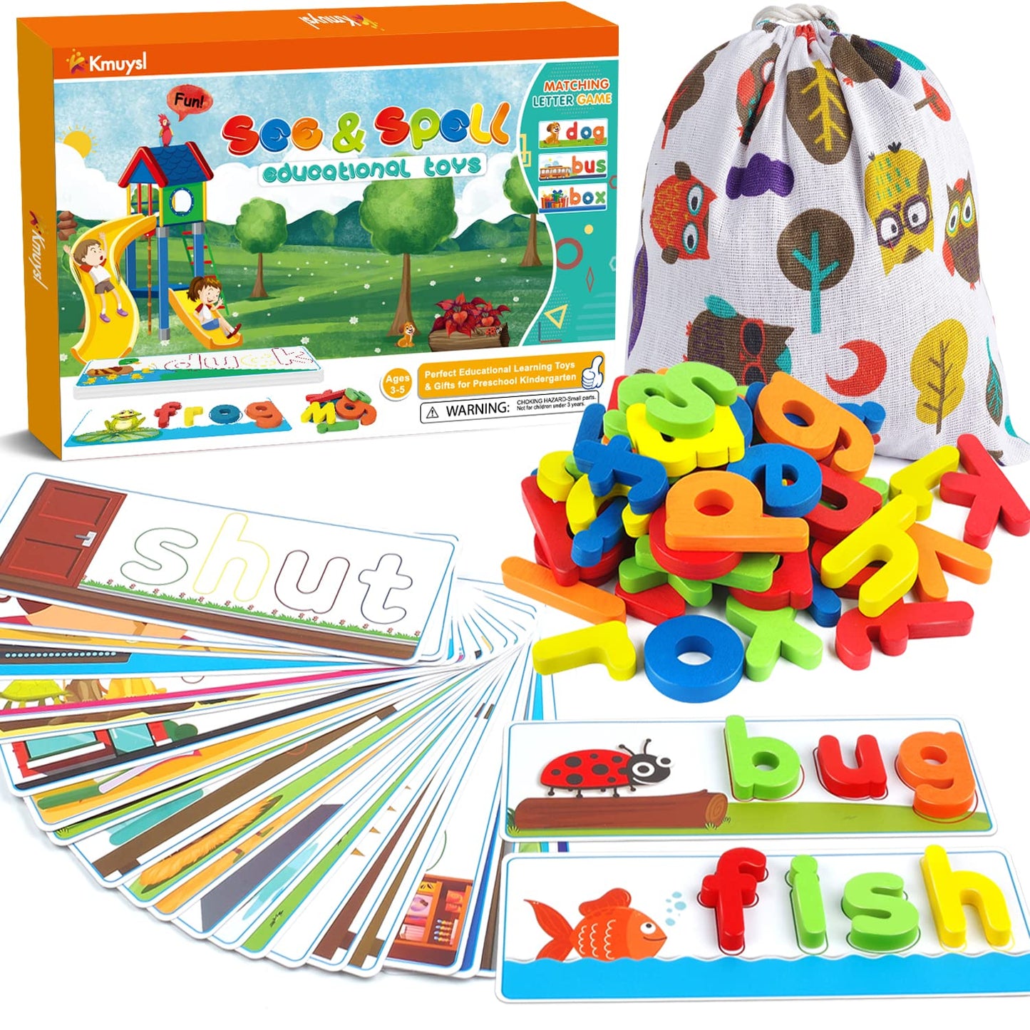KMUYSL See & Spell Learning Toys | CVC Word Builders with Alphabet Cards | Preschool Educational Activity & Birthday Gift for Kids Ages 2–6
