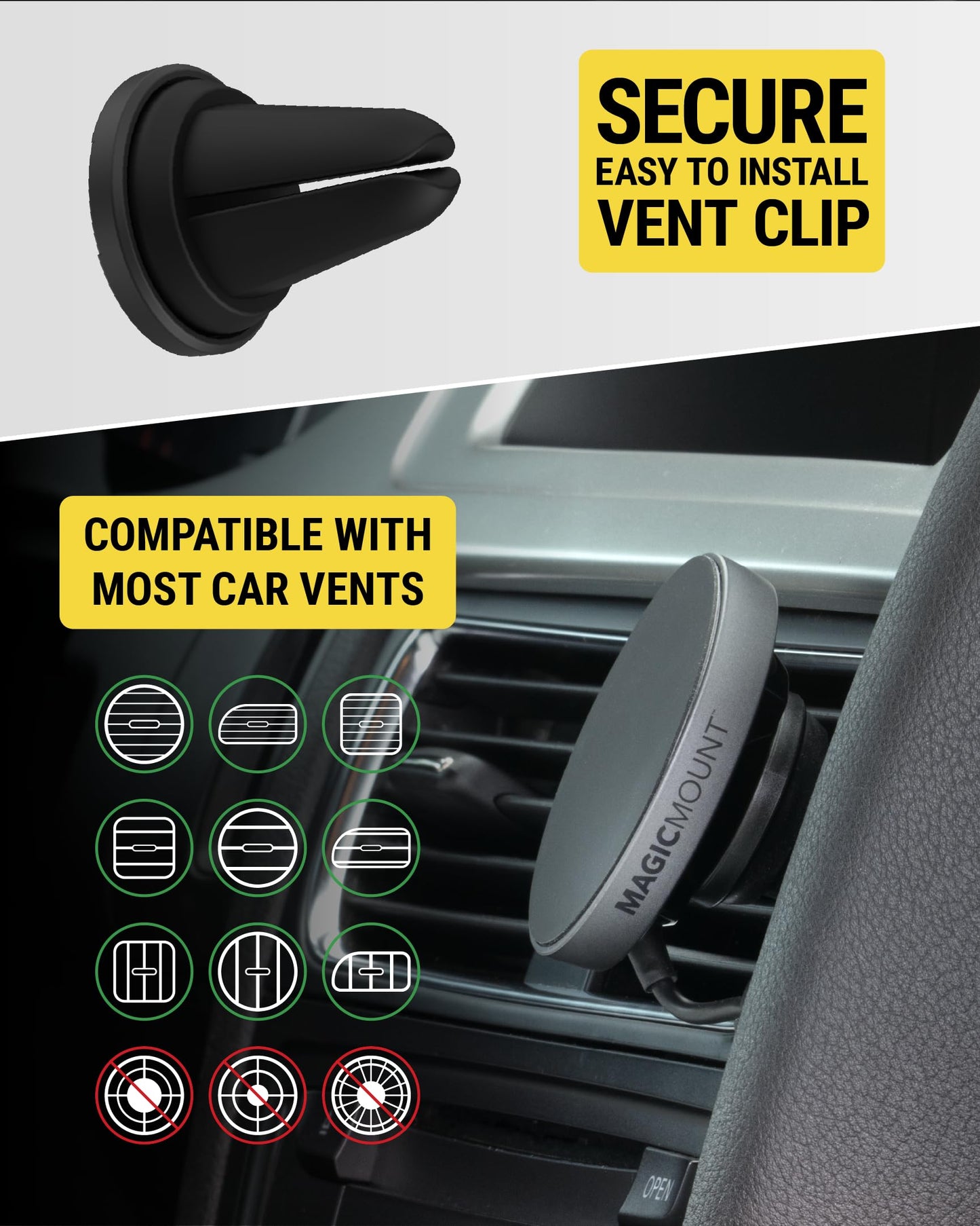 Scosche MPQMRDV MagicMount Charge Pro Qi2 MagSafe Car Mount Charger, 15W Fast Magnetic Wireless Charging Phone Holder for Dashboard/Vent Compatible…