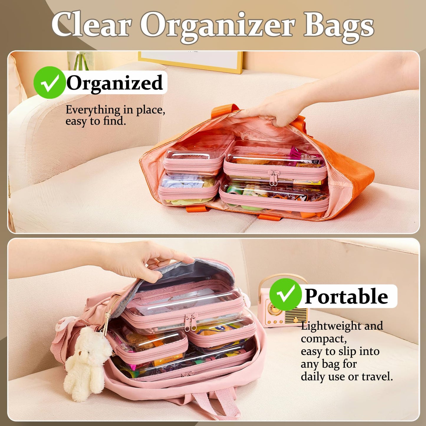 WELPIRT 4 pcs Clear Zipper Pouches,Hard Shell Zipper Case, Toiletry Bag for Travel, CLear Diaper Bag, Toiletry Pouch, Travel Organizer, Cosmetic Beauty and Personal Care WELPIRT