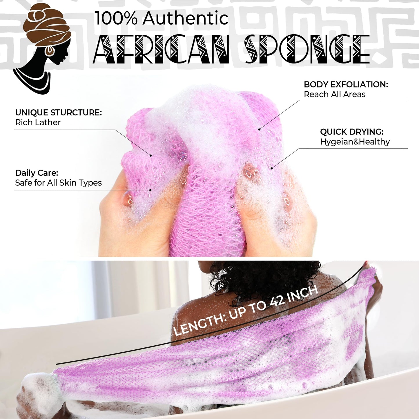 African Net Sponge Authentic - Exfoliating Back Scrub Bath Sponge with Knots - Afro Scrub Body Scrubber Exfoliator Washcloth - African Body Care Daily Beauty and Personal Care RelaxScene